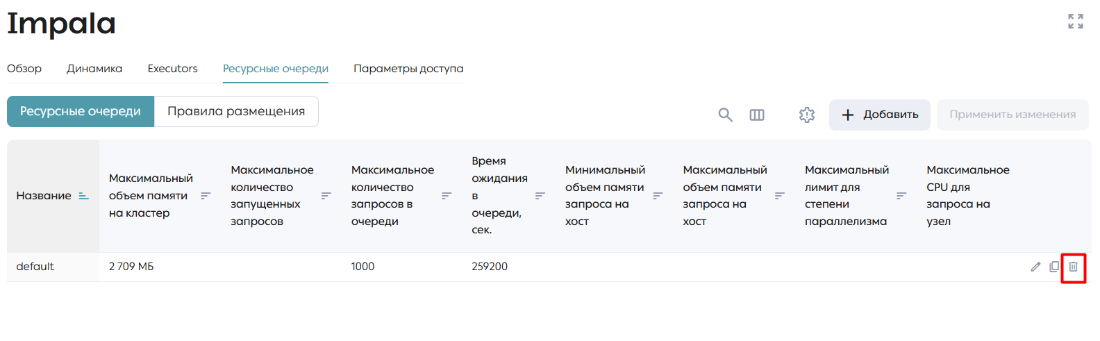 Кнопка «Удалить»