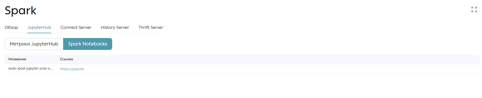Вкладка «JupyterHub», раздел «Spark Notebooks»