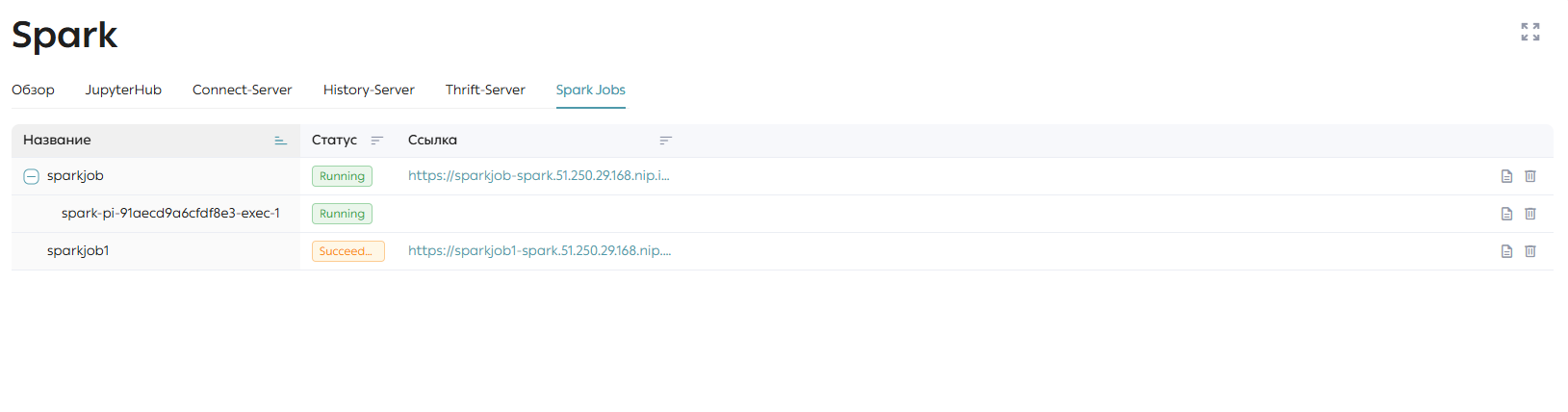 Вкладка «Spark Jobs»