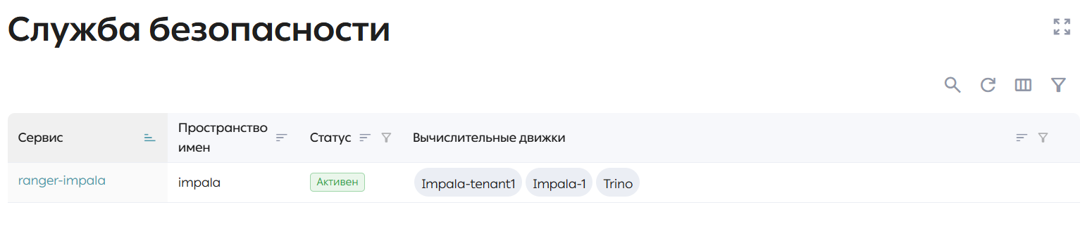 Список экземпляров сервиса Ranger